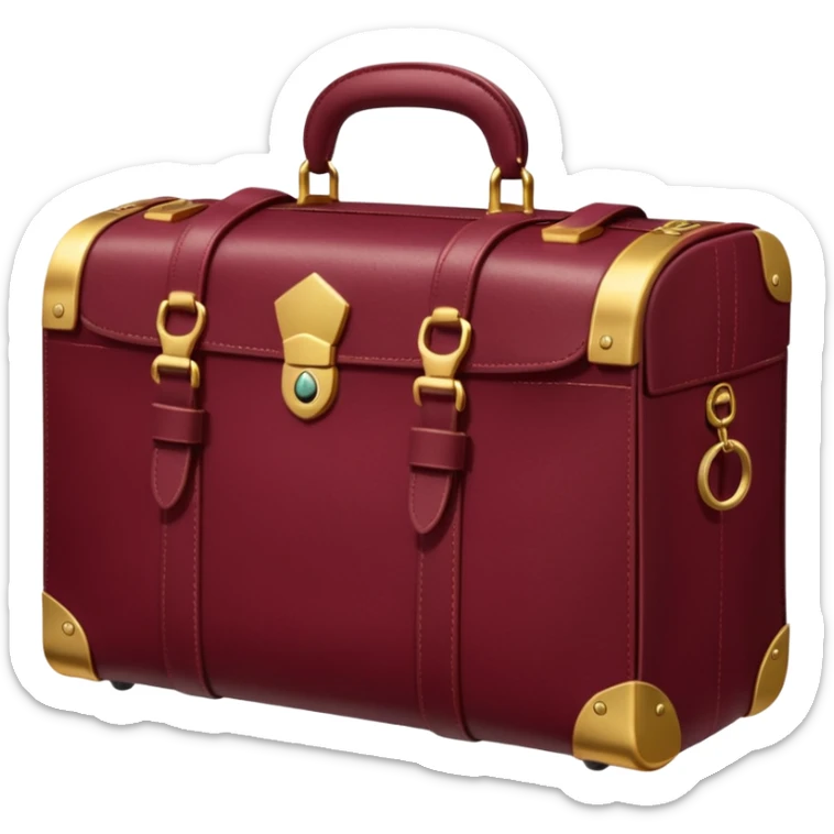 burgundy travel item and  a gold compass in the lower right corner of the emoji in front of travel item sticker
