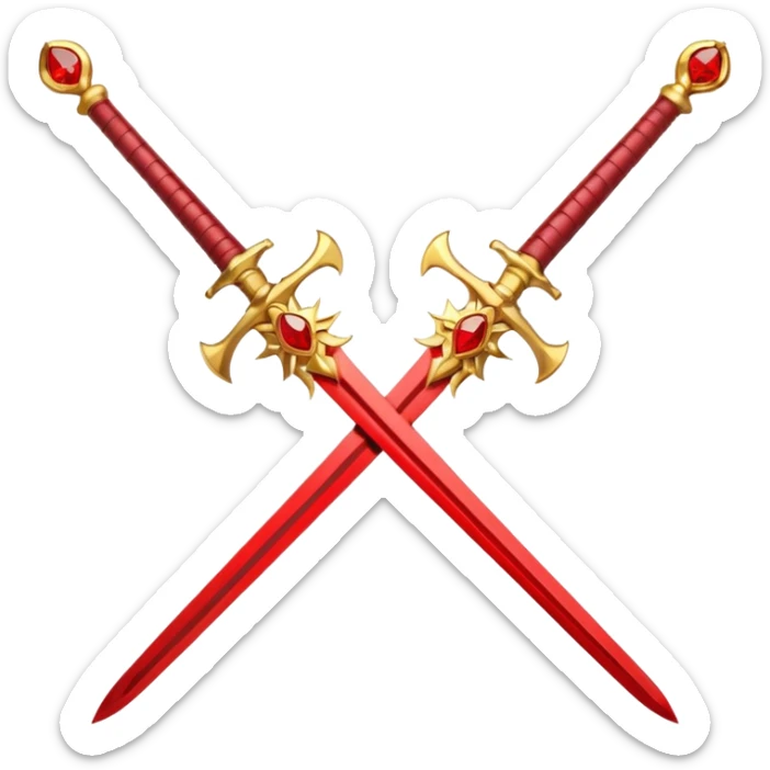 Golden fiery royal two crossed swrods with red gem and golden blade and golden handle sticker