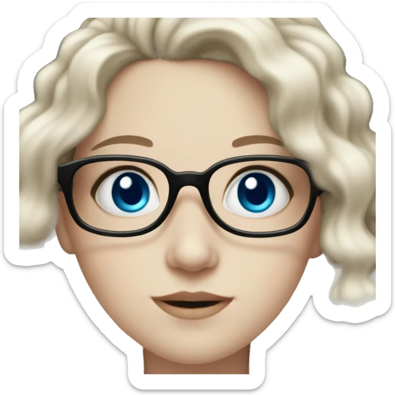 pale skin girl with black glasses, blue eyes and dark curly hair sticker