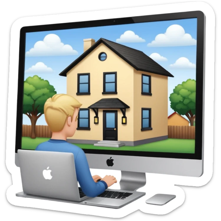 3rd emoji, but I want a blob to be inside thethat house, working in mac laptop, which is seen from window sticker