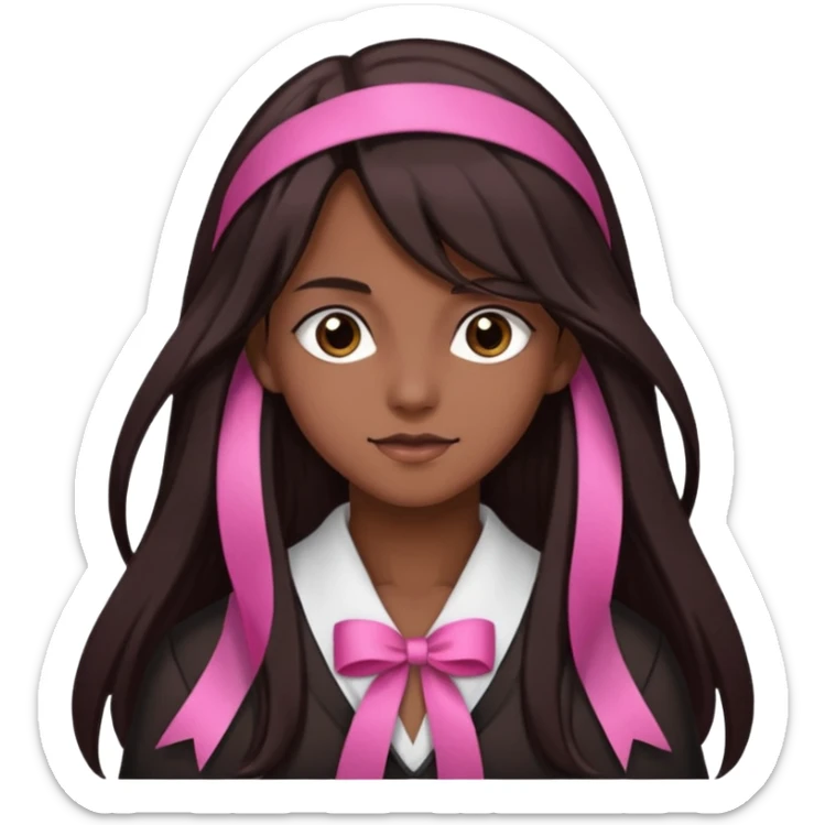 arikan, dark long hair whit pink ribbons. brown skin sticker