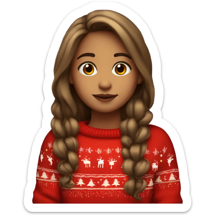 thoughtful-highlight-skin-brown-long-hair-girl-in-red-cute-Christmas-sweater sticker