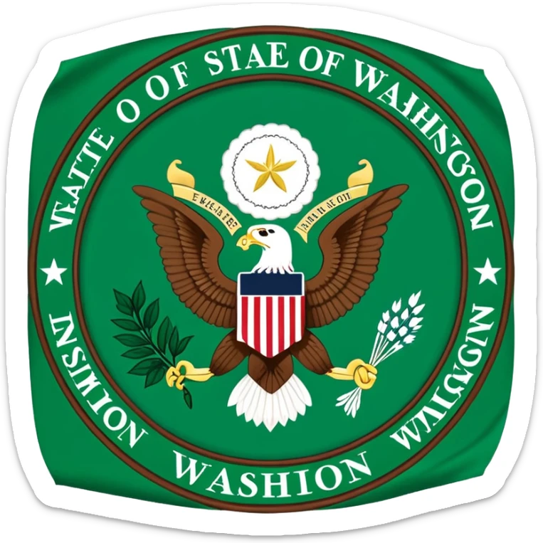 The seal of the state of Washington , green flag of Washington state sticker