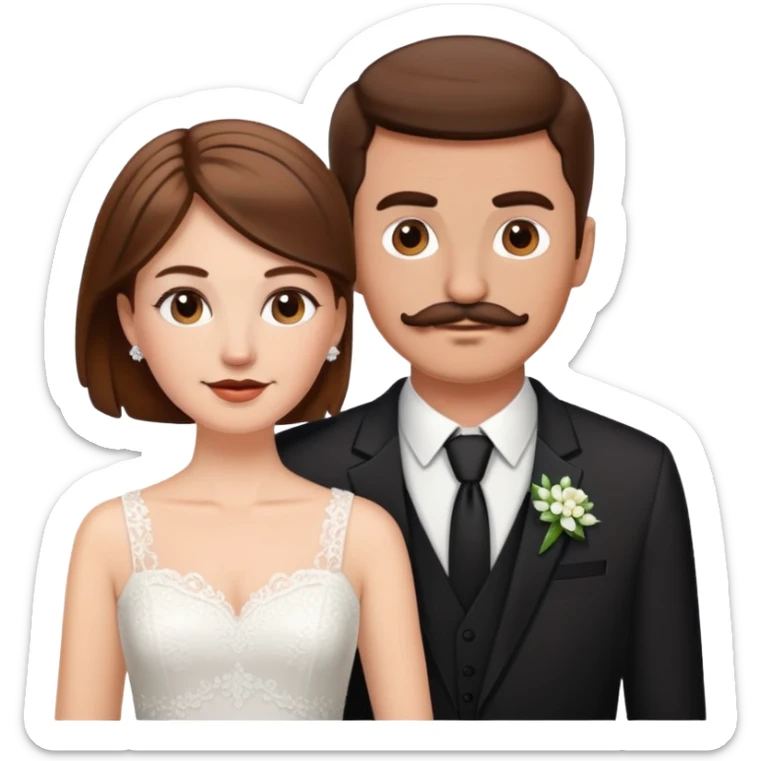 wedding with white girl brown short hair and guy with brown hair and mustache  sticker