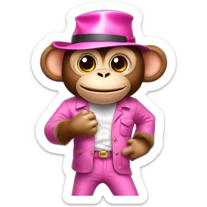 Monkey with hat glazzes a shirt and pants and pink shoes and a rubes cube in hes hand glazzes sticker