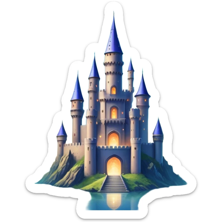 Icon for Fantasy and Sci-Fi Movies: A magical collage with flying dragons. futuristic spaceships and UFOs. Stars and planets shimmer in the background with a mystical castle Hogvards an ancient wizard and robots. The atmosphere is epic, otherworldly and adventurous. Transparent background. sticker