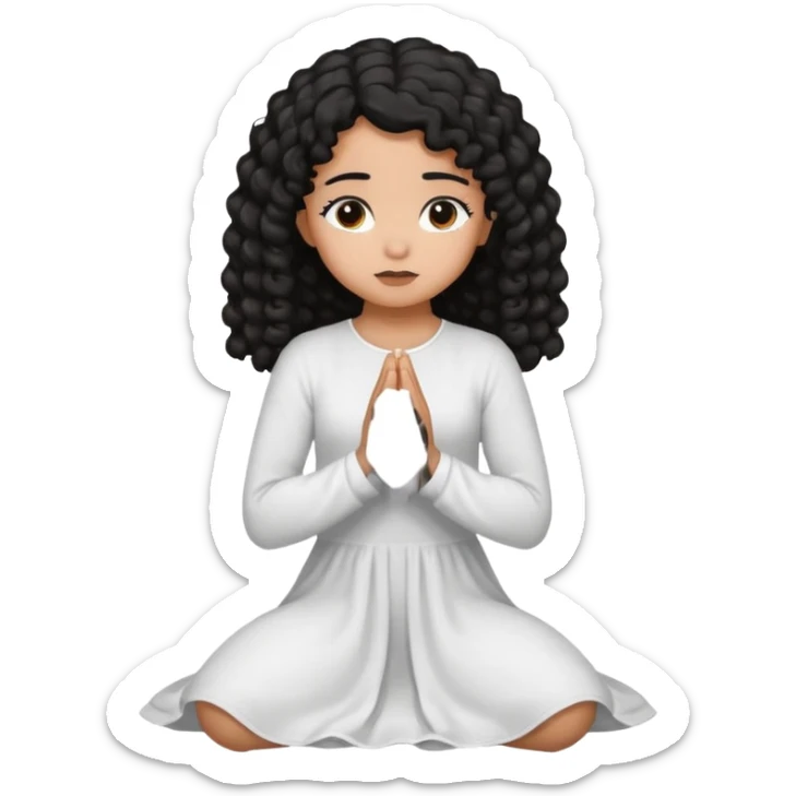 girl praying on knees curls black hair and brown skin sticker