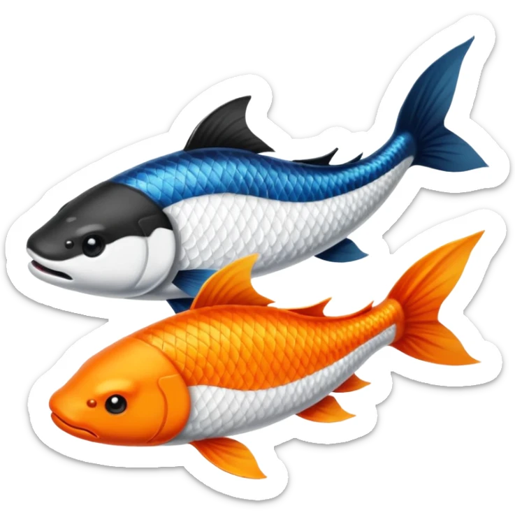 Creo dos pezes koi, como el Jim y el jam, una todo balcón y el otro todo de negro, de una perspectiva desde arriba. sticker