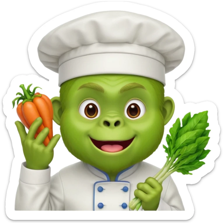 A green gorilla that loves vegetables and is part of a kindergarten named banban's kindergarten sticker