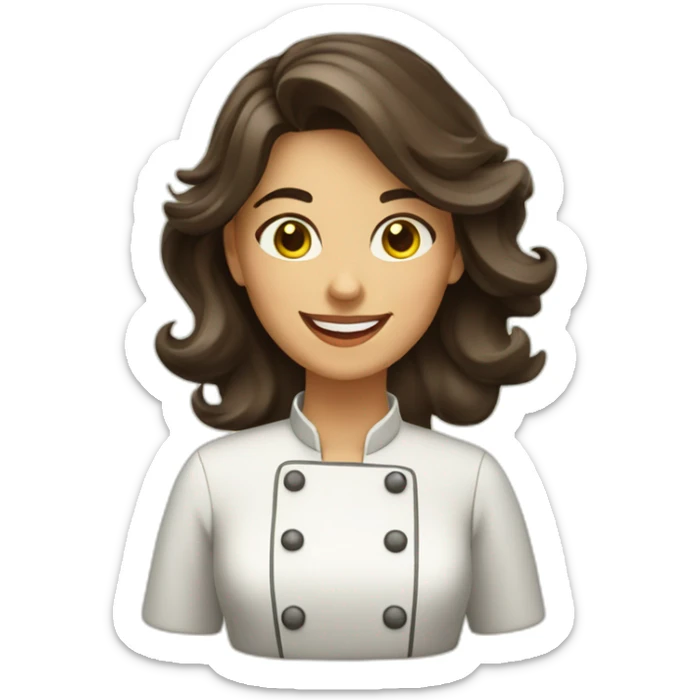 happy spanish woman chef long wavy dark brown hair hazel eyes yellow tone skin  sticker