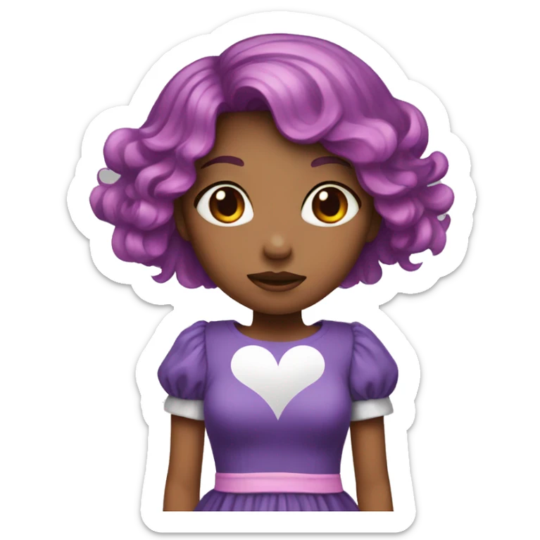 girl with split black and pink hair, crying, purple dress with white heart on the center. sticker