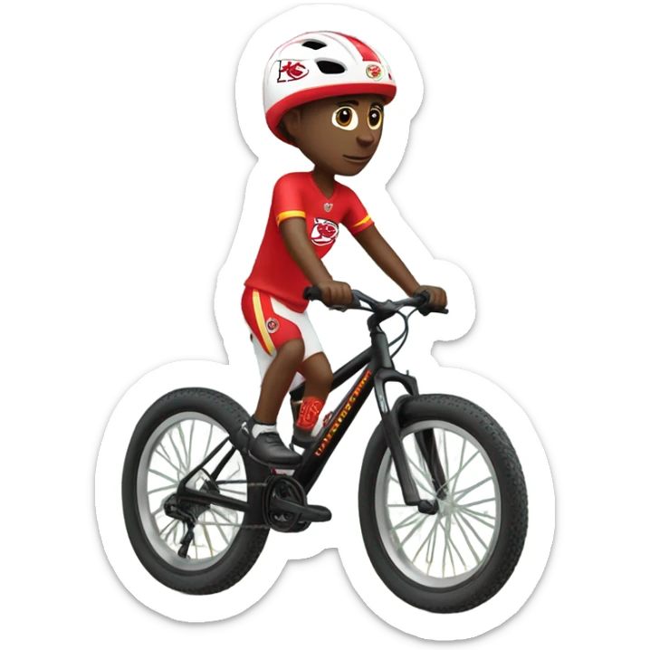 White boy in Kansas city chiefs fan gear riding black mountain bike sticker