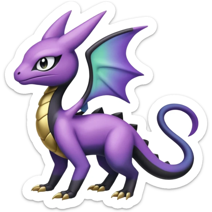 purple-black-gold-gradients Meloetta-Larvitar-Axew-Salandit-Pokémon-Fakémon-creature-hybrid-fusion sticker