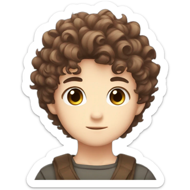 Chibi male, Curly brown hair and eyes, anime salute headshot only sticker