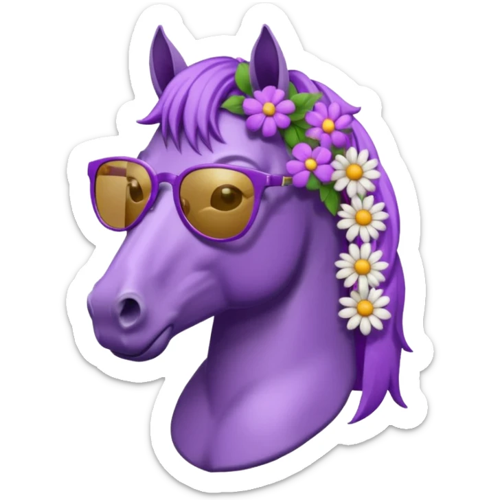 Purple horse wearing sunglasses and flowers on hair, bust up
 sticker