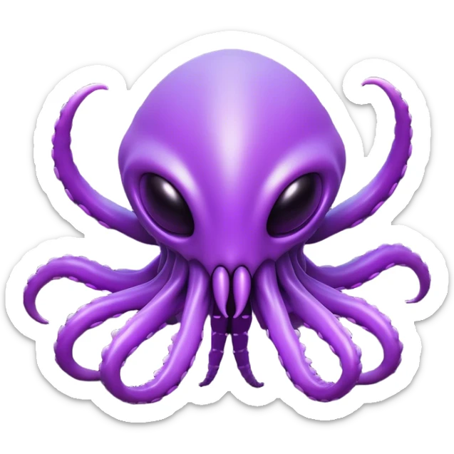 Clash of Clans aesthetic: Cinematic Playful Zerg Alien Emoji, rendered in a 3D vector-style similar to standard emojis with minimal shading and bold, simplified shapes. A compact, isometric, otherworldly creature with insectoid, organic details and subtle, eerie tentacles, softly glowing with a sinister alien charm. Simplified yet unmistakably iconic, highly detailed and consistent, glowing with a soft, spectral radiance and high shine. Stylized with a touch of bio-engineered mischief and a soft glowing outline, capturing the essence of a fearsome extraterrestrial menace with a playful twist! sticker