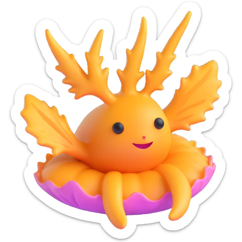 Change the nudibranch to a different species, keeping the 3D emoji art style. Make it detailed and cute with soft curves, on a transparent background. sticker