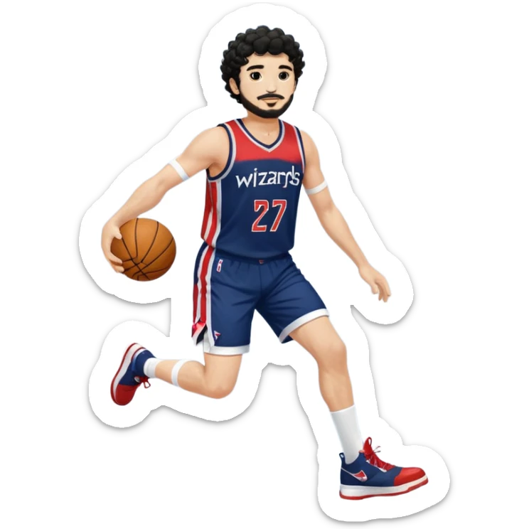 Curly hair short facial hair Washington Wizards Jersey white socks cover up the ankle legs and knees a right arm sleeve on your right arm sticker