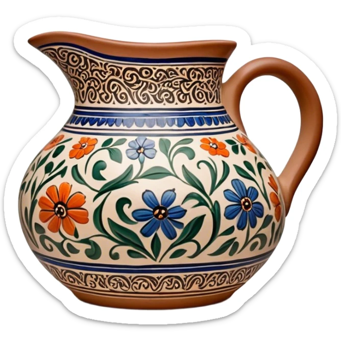 Cinematic Realistic image of a piece of Bolesławiec pottery, rendered with intricate, hand-painted designs and detailed textures, set against a softly illuminated backdrop that highlights its artisanal beauty sticker