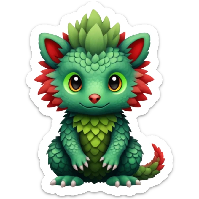 Kawaii Cute Edgy Black Green Red fluffy scaly Trico-animal-creature full body sticker