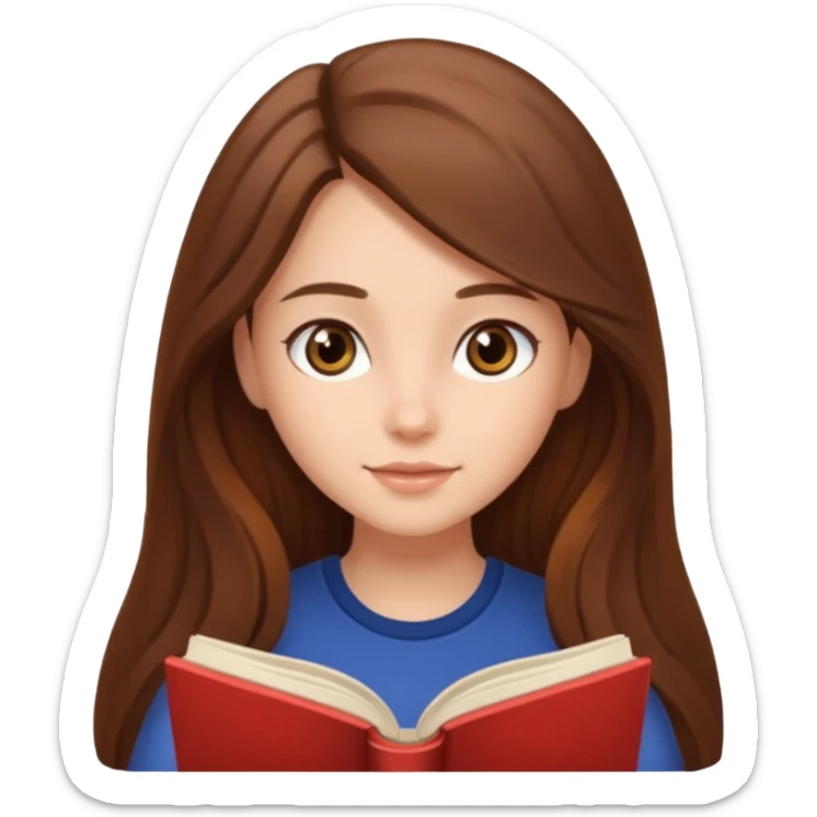 Cozy girl with long brown hair and brown eyes reading  sticker