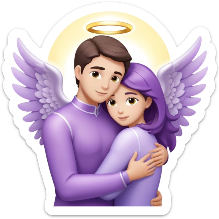 a pastel purple angel woman hugging White brunette man human rays of light sticker