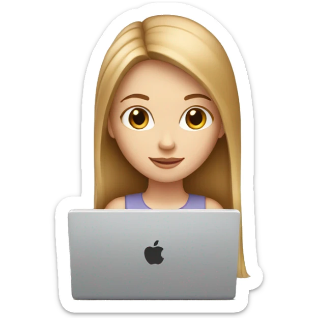 white girl with light brown straight long hair and apple laptop sticker