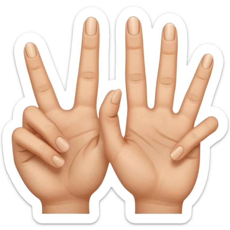 Fais-moi demain coller les unes à côté des autres. La première main gauche le pouce, l’index, majeur sont levé alors que l’annulaire et auriculaire sont repliés. Reproduit la même chose pour la main droite. sticker