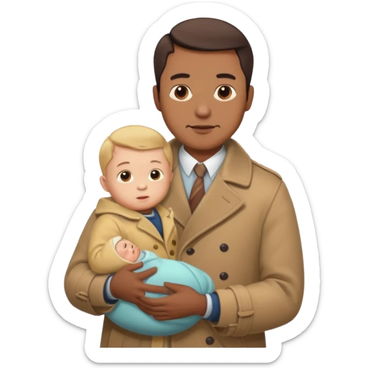 a mustache dad wearing vintage clothes with vintage coat holding his baby  sticker