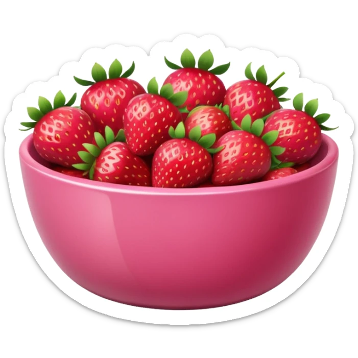pink bowl filled with strawberries, natural-looking, soft colors, not too saturated sticker