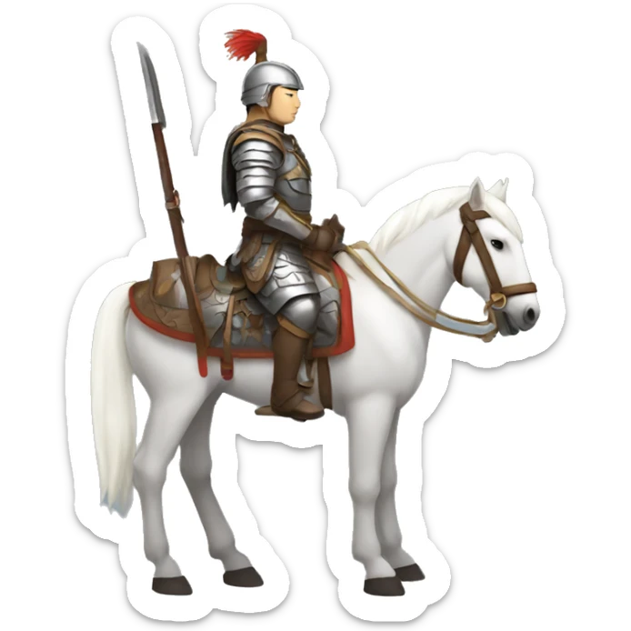 a mongolian soldier  with white skin and leather armor on a horse from the side sticker