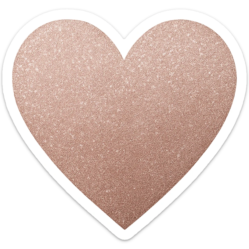 Edit the glittery gold color heart to a glittery rose gold color heart with a subtle gradient and no border. Keep the background transparent. Maintain the glittery texture and subtle gradient effect in rose gold tones sticker