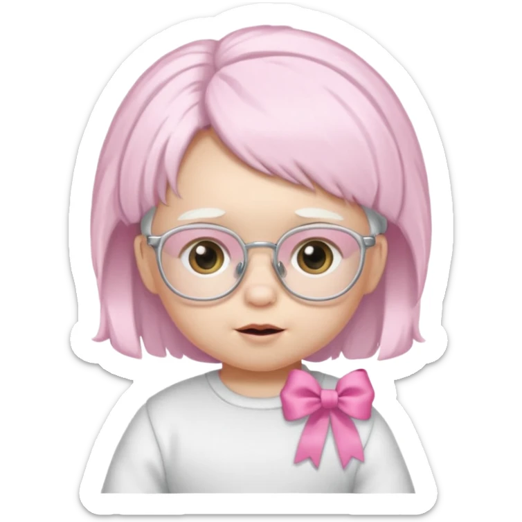 white haired little baby with glassess and ribbon on hair sticker
