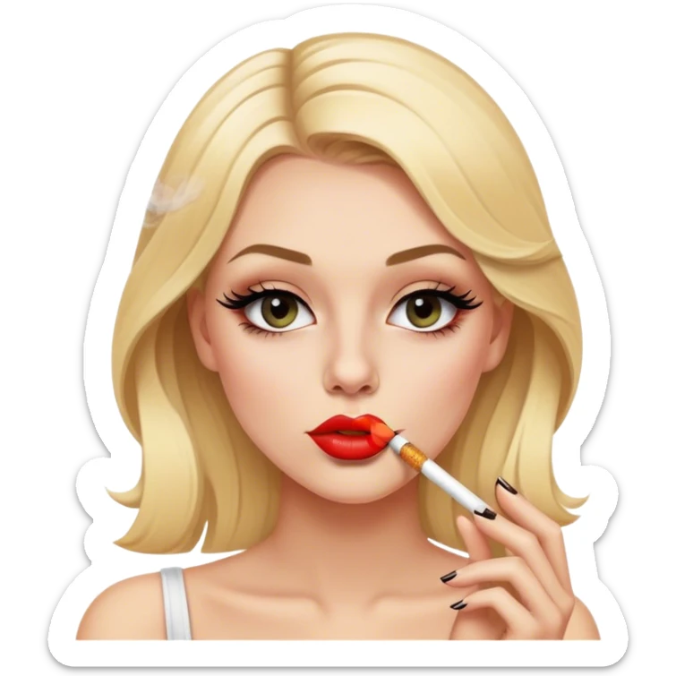Blonde girl smoking a spliff wearing lashes and lip liner sticker
