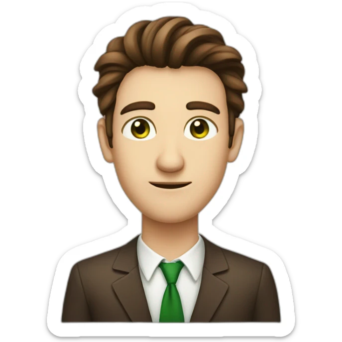 a long brown haired men with rhombus-shape face green eyes and big long nose smooth face without mustache sticker