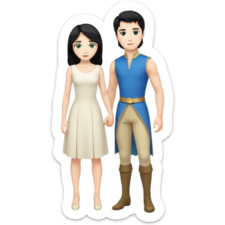 2 Person, prince, upright, black Hair, blue eyes, whole body, Woman, blonde Hair, Green eyes, bending knee, sleveless White Dress, sticker