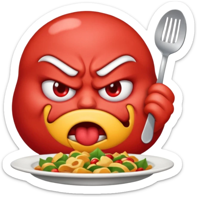 Angry emoji that’s eating a lot of food sticker