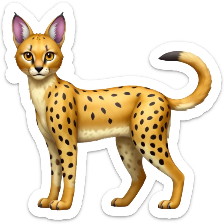 Colorful shiny Caracal-Cheetah-Serval-Trico-Sergal-Vernid-fusion-hybrid-animal-creature, dull body sticker