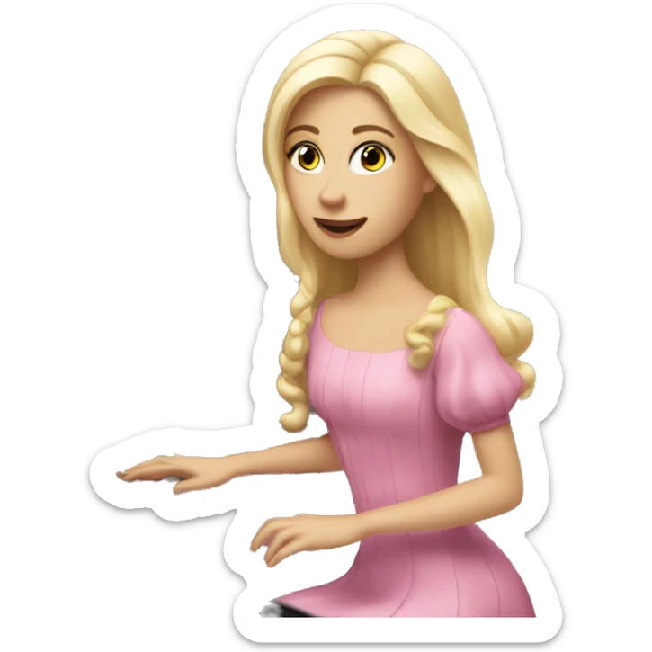 Girl wearing a pink dress and blonde hair playing piano at a royal  sticker