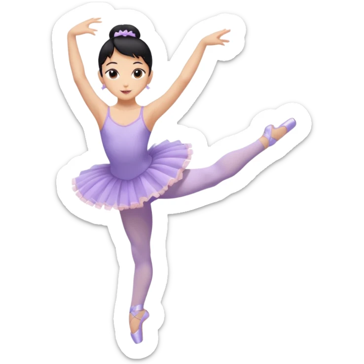 ballet dancer black hair tan skin wearing a lavender leotard and lavender tutu and pale pink tights with lavender pointe shoes in arabesqye sticker