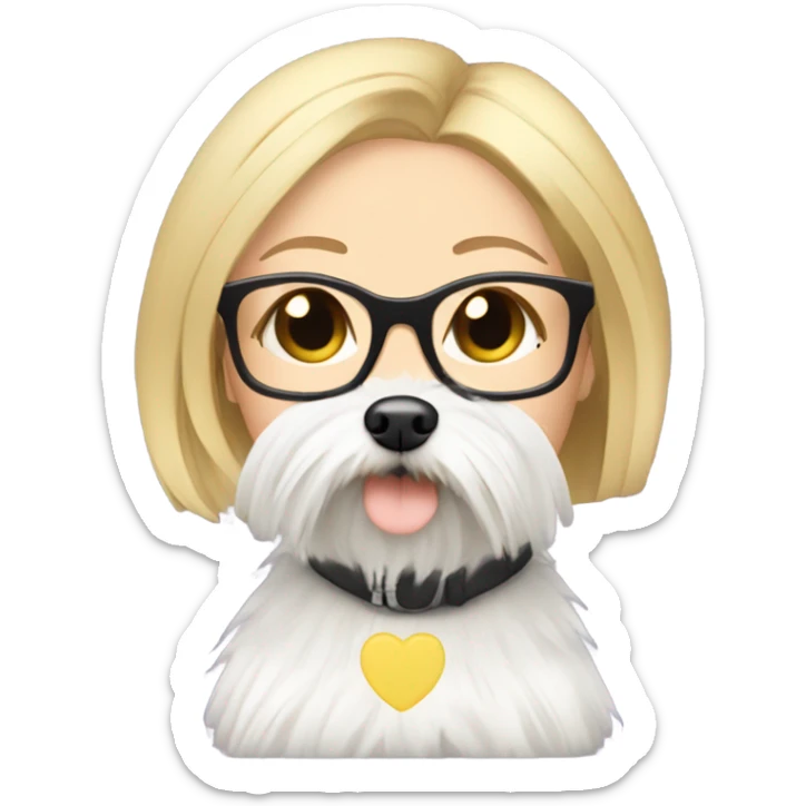 White girl blonde hair eyes closed wearing glasses hugs Yorkshire terrier  sticker