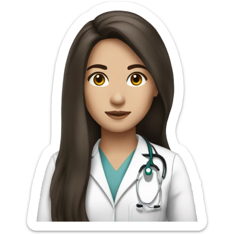 Beautiful Brunette long hair, doctor, fair skin, black eye color sticker