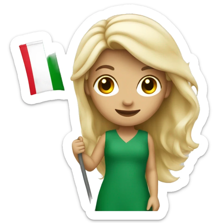 italian blonde girl smiling holding italy flag sticker