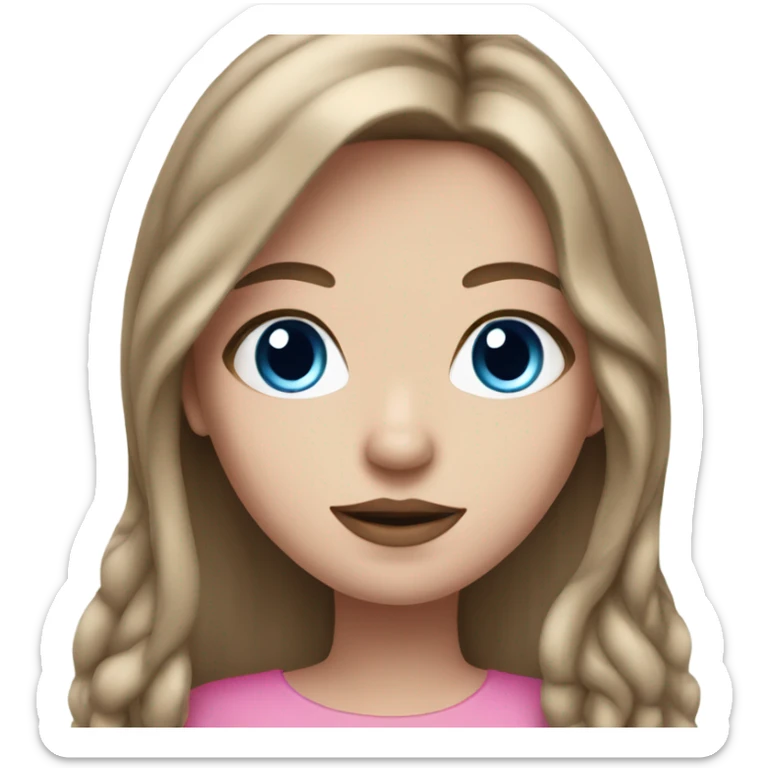 White girl with long brown hair and blue eyes and pink lips  sticker