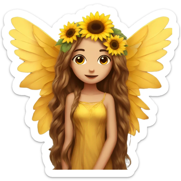 big wings, sunflower, Beautiful, fairy, gold, brown, long hair sticker