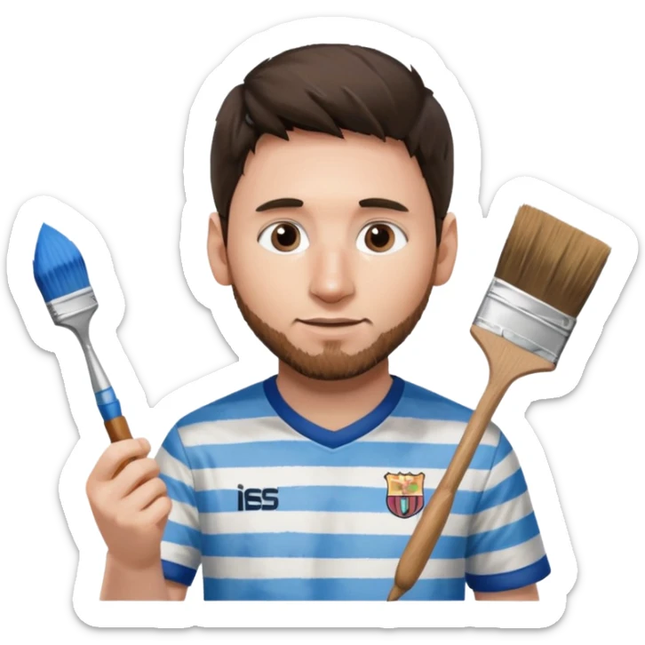 create an emoji of Lionel Messi in an Argentina shirt holding a paintbrush sticker