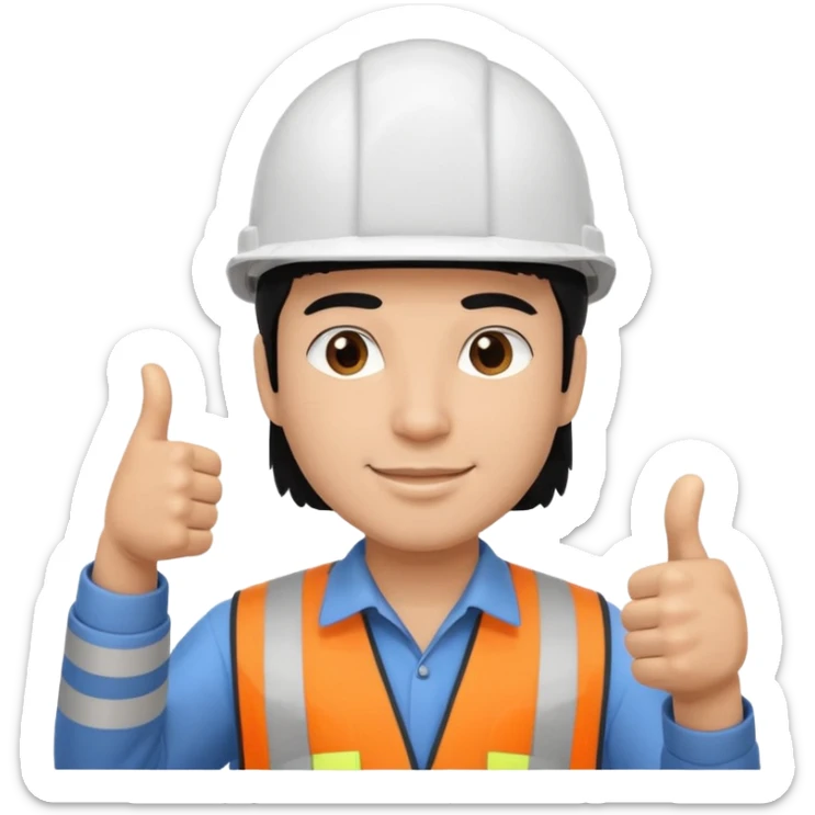 Una persona con pelo negro varon con casco blanco inginiero cilvil pulgar arriba sticker