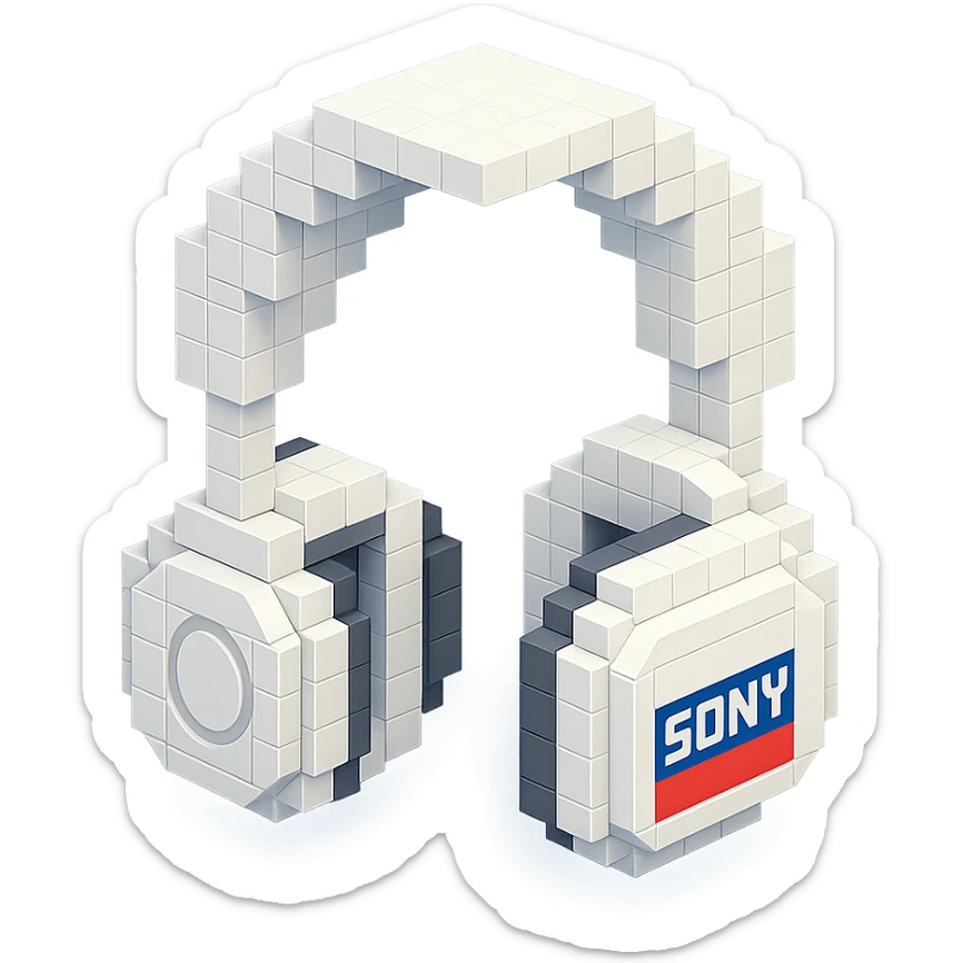 white Sony headphones, retro look sticker