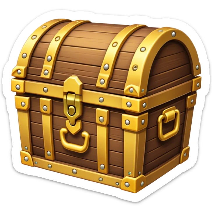 Clash of Clans aesthetic: Cinematic Playful Pixel 3D Treasure Chest Portrait Emoji, rendered in a 3D vector-style similar to standard emojis with minimal shading and bold, simplified shapes. A compact, distinct form with signature details, softly glowing with a pixelated adventure charm. Simplified yet unmistakably iconic, highly detailed and consistent, glowing with a soft radiance and high shine. Stylized with a touch of classic pixel-art charm and a soft glowing outline, capturing the essence of a beloved gaming relic with a friendly, playful manner! sticker