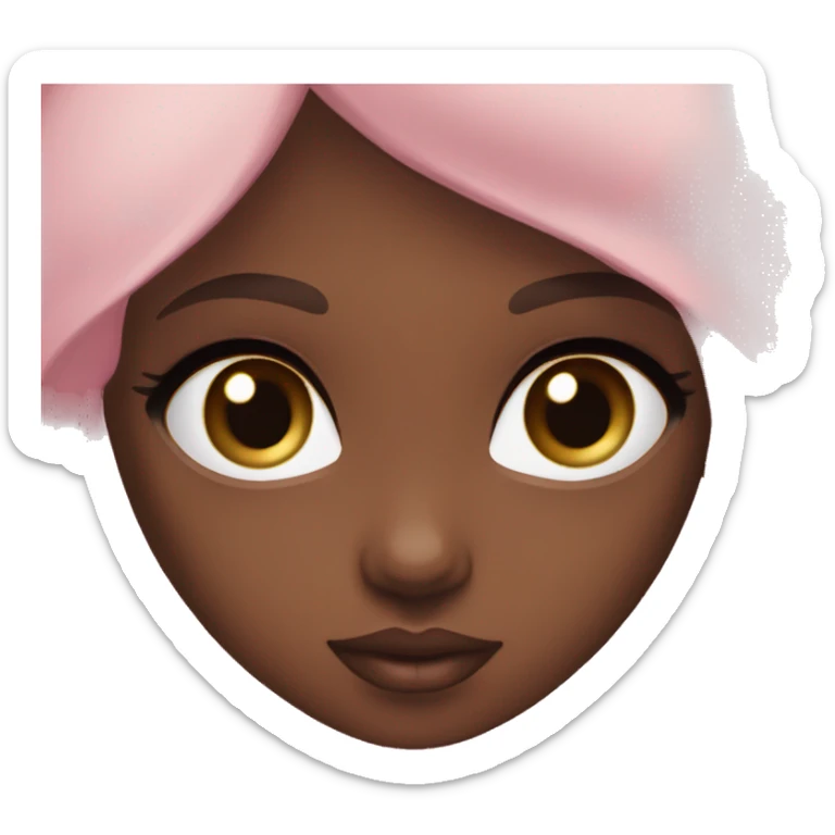 deep brown doll eyes, long straight brown hair, feminine, pink, girl, angelic sticker